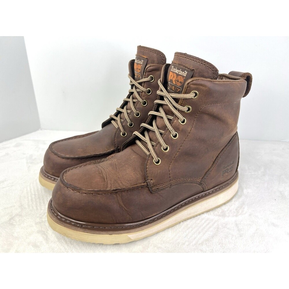 Timberland PRO Wedge Moc-Toe Work Boots Soft Toe Brown Mens Size 8.5 M